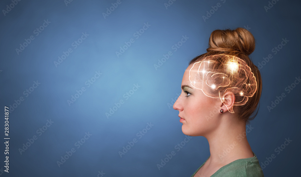 Portrait with lighting brain and brainstorming concept Portrait with lighting brain and brainstorming concept