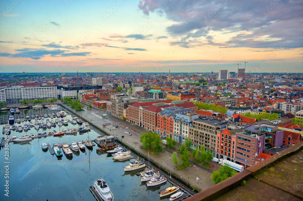 Aerial view of the Port of Antwerp in Antwerp, Belgium.