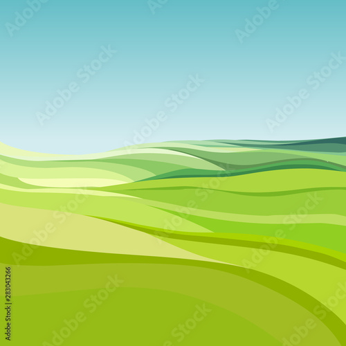 abstract background of cartoon green fields under a blue sky
