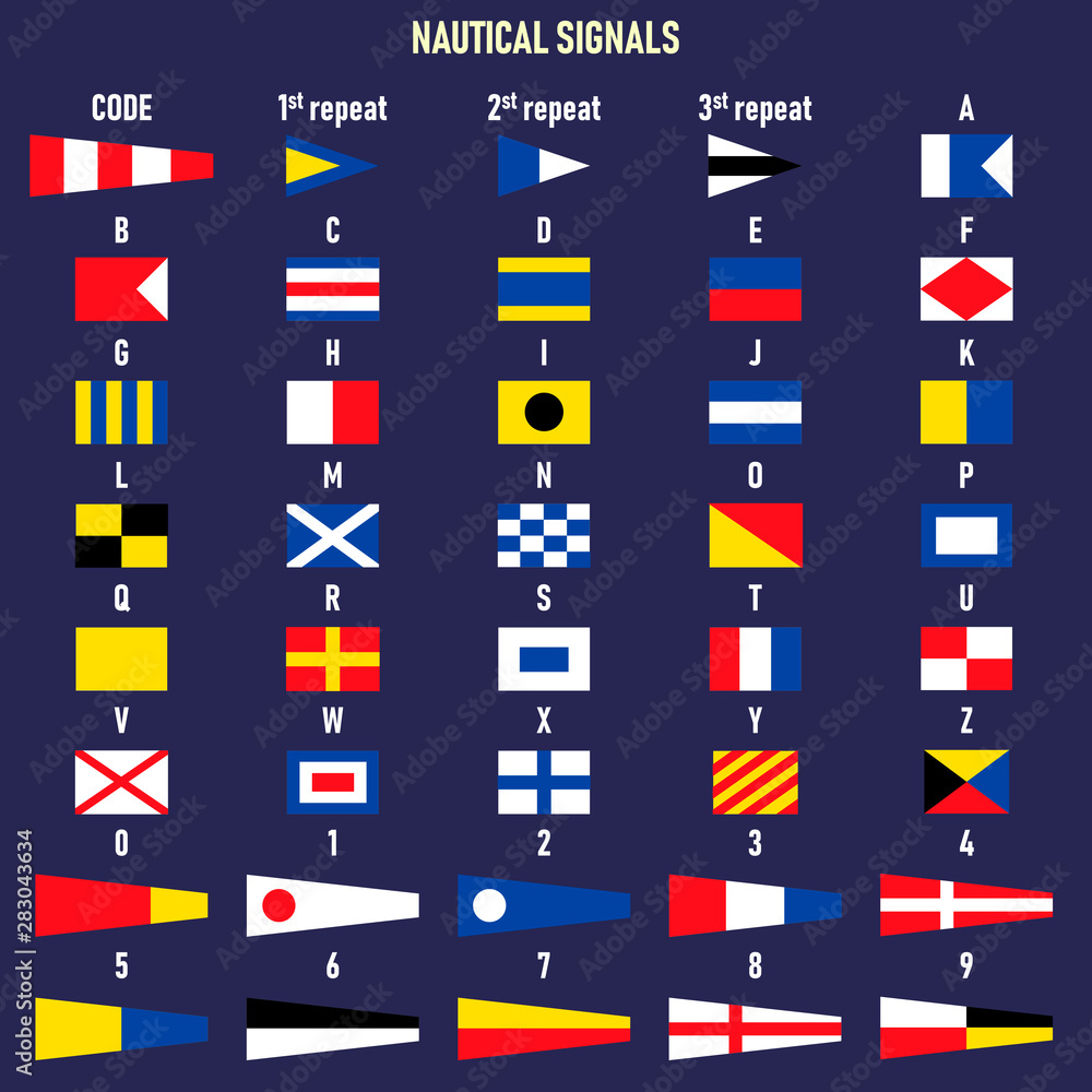 International maritime signal flags. Letters and numbers. International maritime signal flags. Letters and numbers.