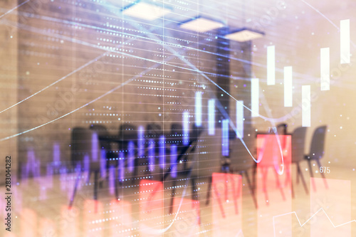 Wallpaper Mural Multi exposure of stock market graph on conference room background. Concept of financial analysis Torontodigital.ca
