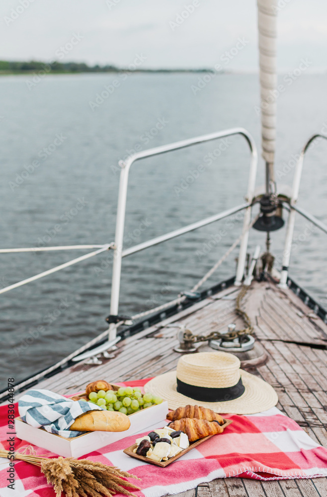 Picnic on the yacht, summer time, relax