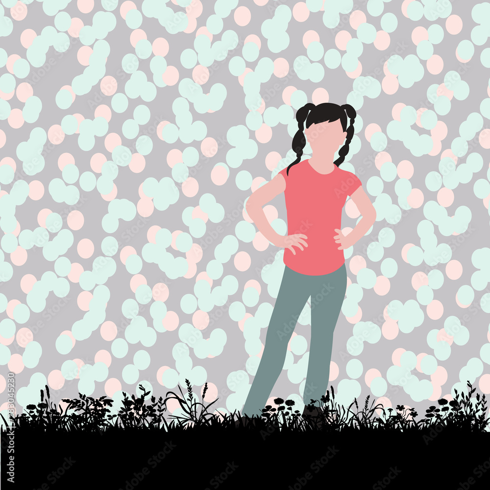 bright background, flat style girl bright background, flat style girl