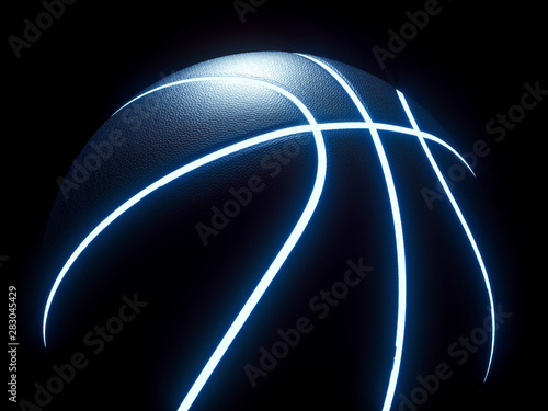 3D Rendering of futuristic neon basketball sitting in darkness © Martin Piechotta