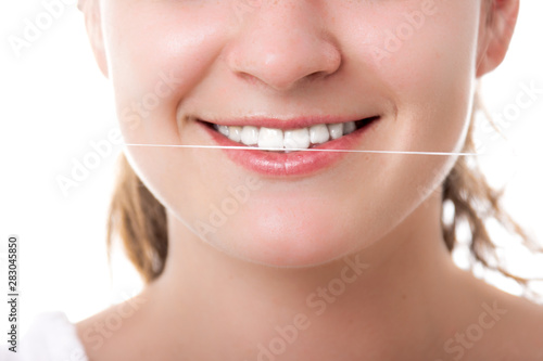 Beautiful smiling woman with healthy teeth  all natural