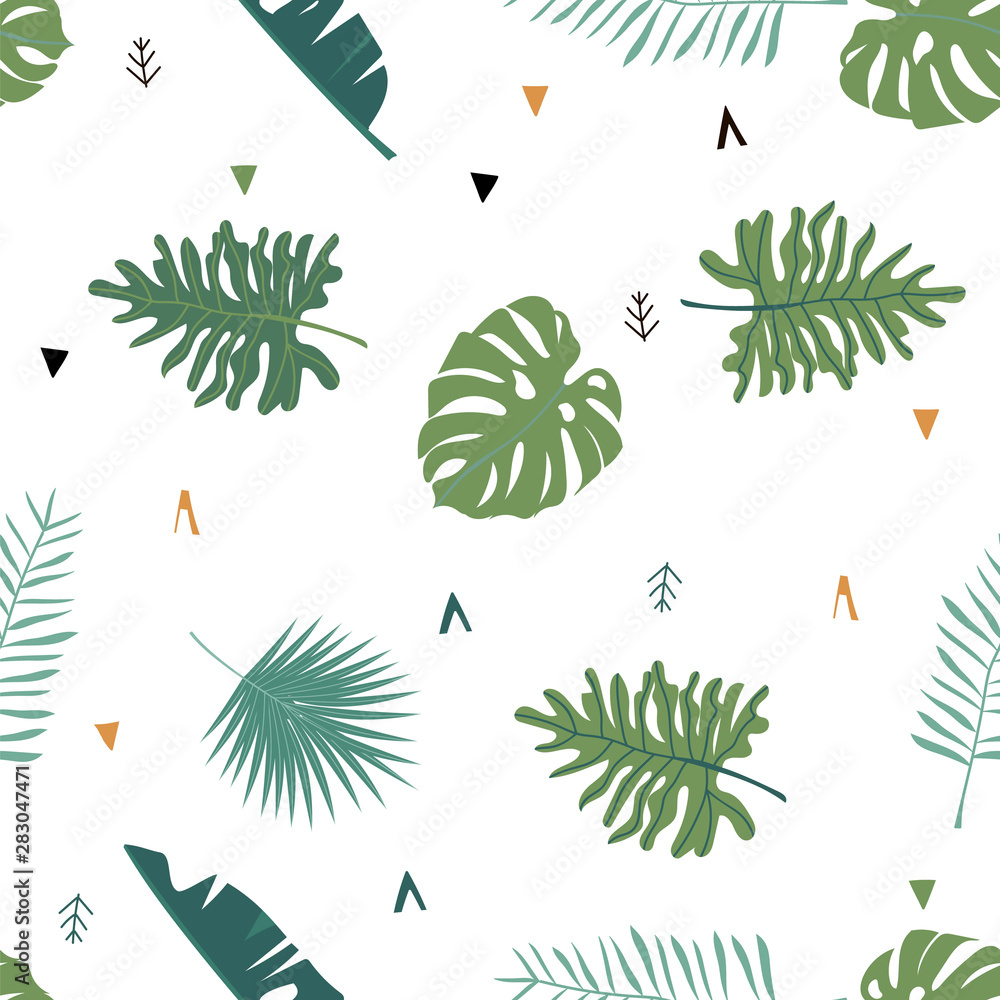 Vecteur Stock Cute safari background with leaves.Vector illustration
