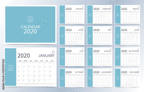 Business calendar 2020.light green monthly calendar can be used for printable graphic and website