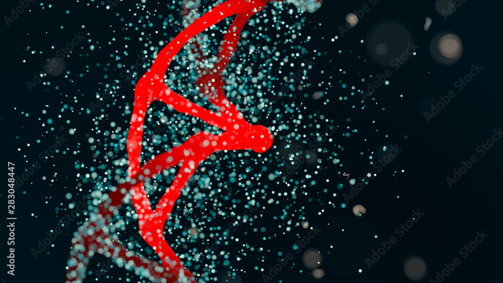 Obraz premium a close-up of a DNA strand(3d rendering)
