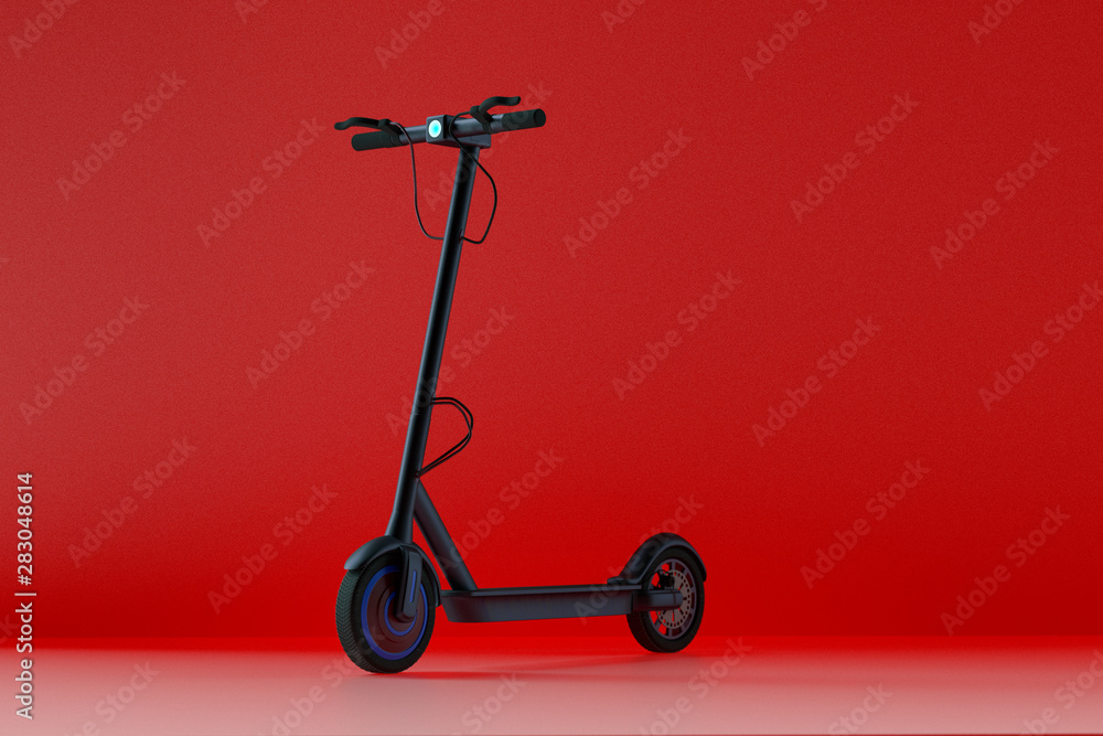 an electro scooter in a red room (3d rendering) an electro scooter in a red room (3d rendering)