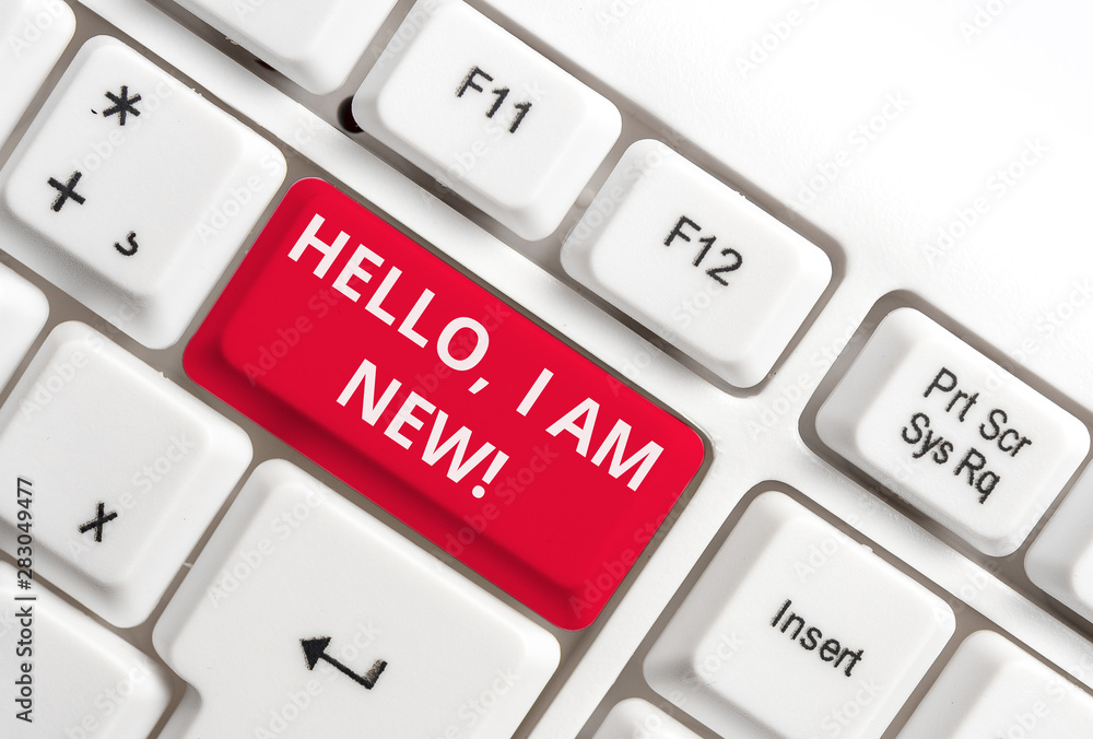 Word writing text Hello I Am New. Business photo showcasing used as greeting or to begin telephone conversation White pc keyboard with empty note paper above white background key copy space Word writing text Hello I Am New. Business photo showcasing used as greeting or to begin telephone conversation White pc keyboard with empty note paper above white background key copy space