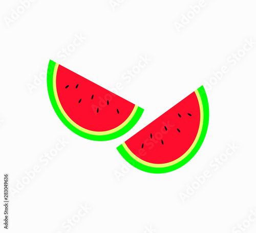 Two slices of ripe watermelon close-up - fruit vector illustration