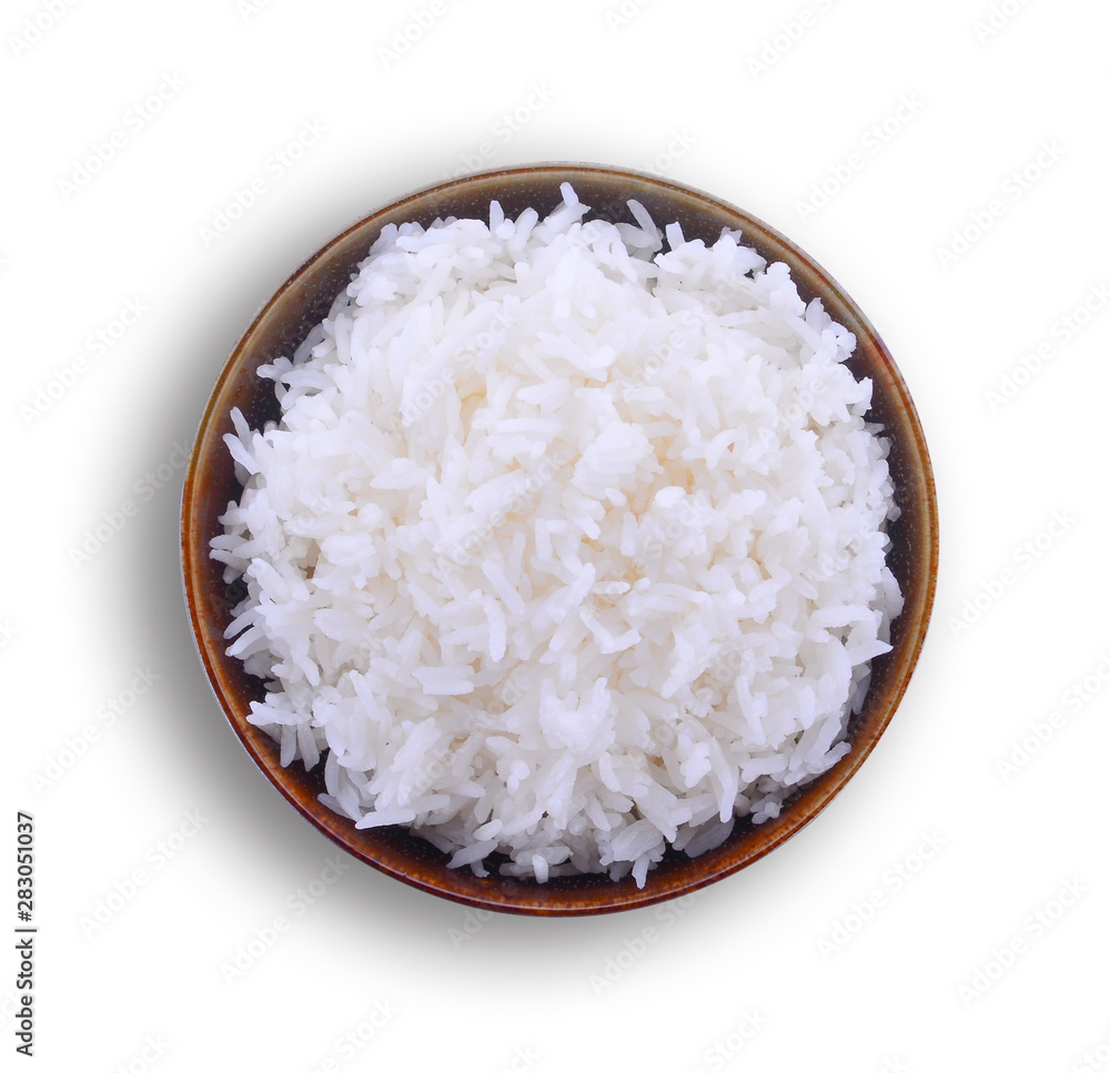 top view rice bowl on white background top view rice bowl on white background
