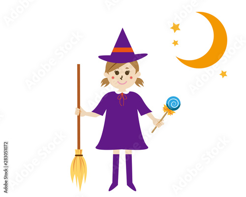 ハロウィン　男の子　仮装　コスプレ　箒　女の子　帽子　魔法使い　星