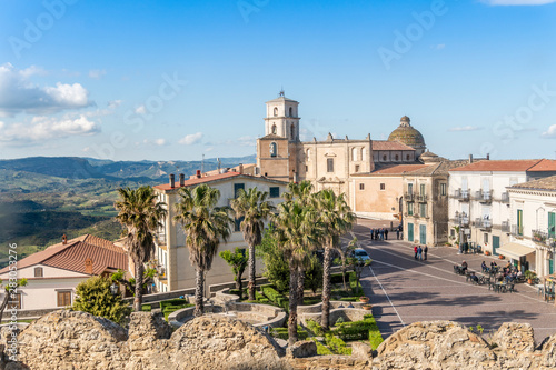 Main square with medieval cathedral in Santa Severina, Italy photo