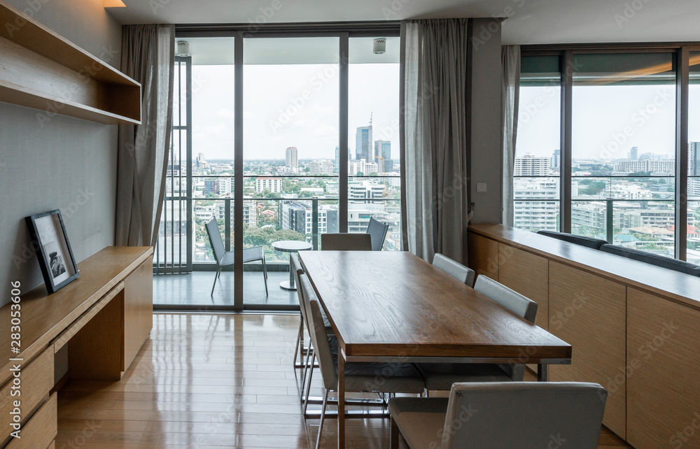 Stylish kitchen interior with dining table and chairs Stylish kitchen interior with dining table and chairs