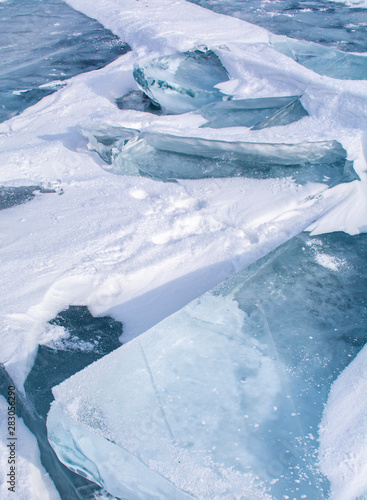 Ice sheets in frozen lake at Lake Baikal, Russia