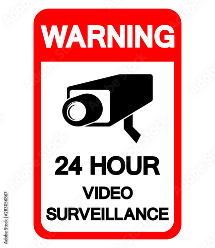 Warning 24 Hour Video Surveillance Symbol Sign, Vector Illustration, Isolate On White Background Label .EPS10