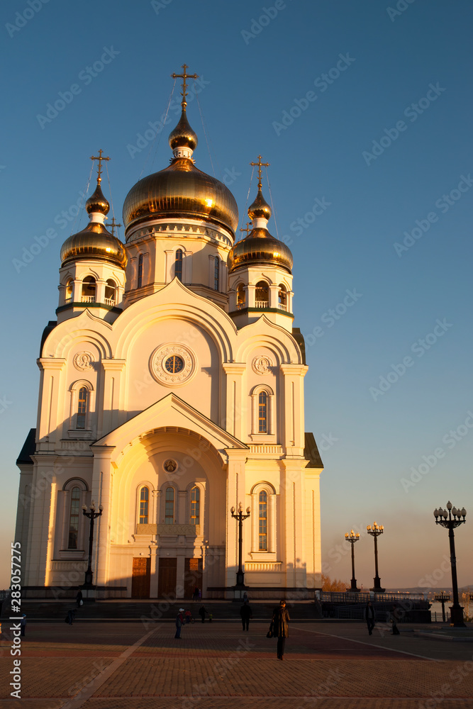 Khabarovsk Russia, Transfiguration Cathedral in late afternoon light