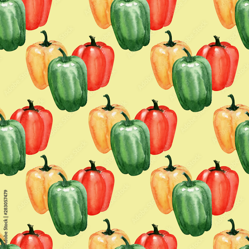 Watercolor background image of Fresh peppers Watercolor background image of Fresh peppers