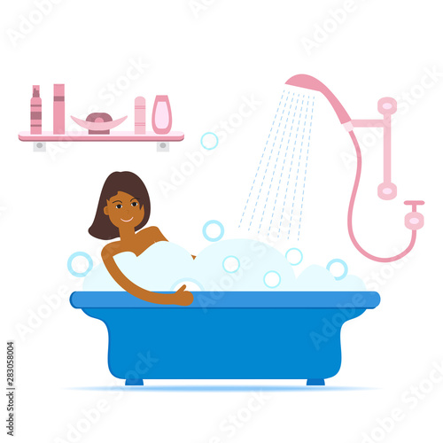 Girl taking a relaxing bubble bath.