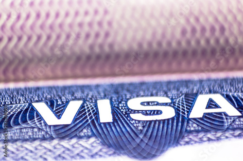 Schengen visa of page of the passport, close up