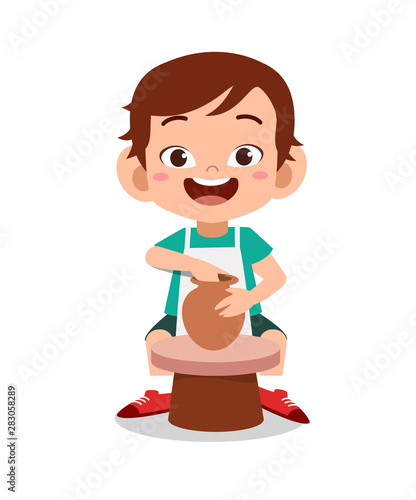 kid making pottery clay vector