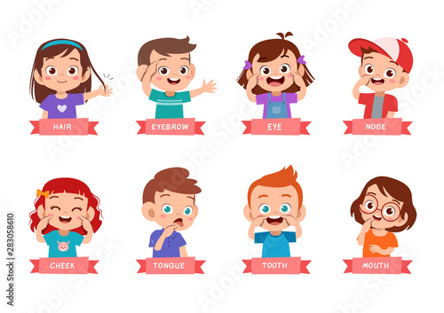kid pointing body part vector set