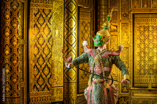 [KHON Tos-Sa-Kan RAMAYANA] Khon,Art culture Thailand Dancing in masked khon hanuman in literature Ramayana,Thailand. photo