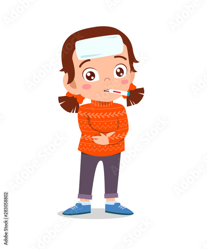 kid girl having fever vector