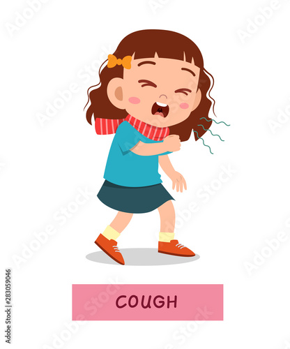 cartoon little kid girl coughing vector