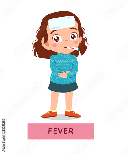 kid girl having fever vector