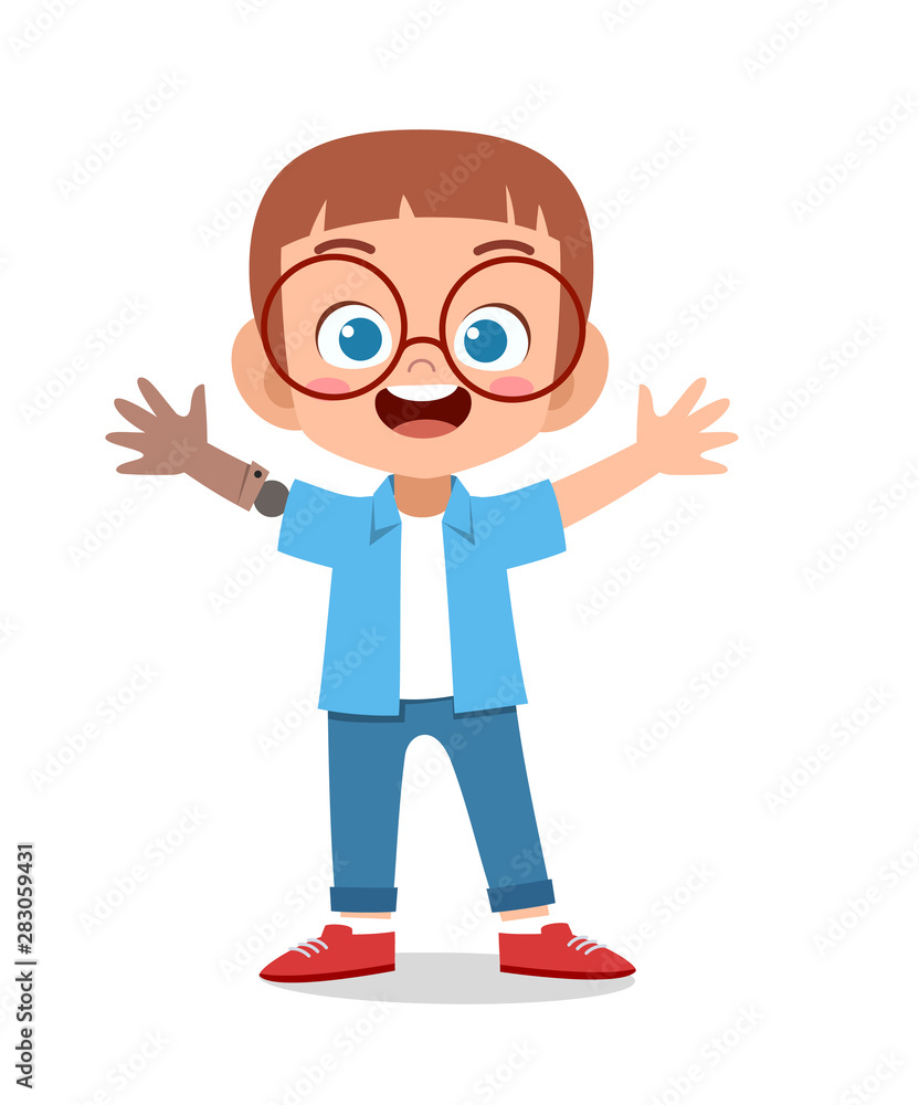 happy kid with prosthetic arm vector happy kid with prosthetic arm vector