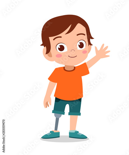 happy kid with prosthetic leg vector