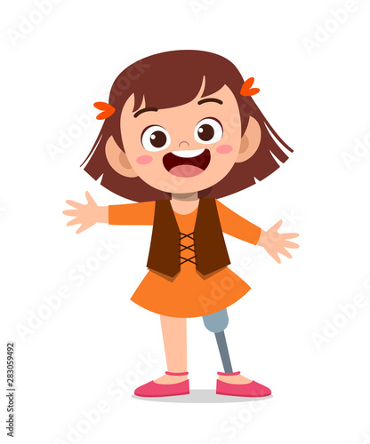 happy kid with prosthetic leg vector