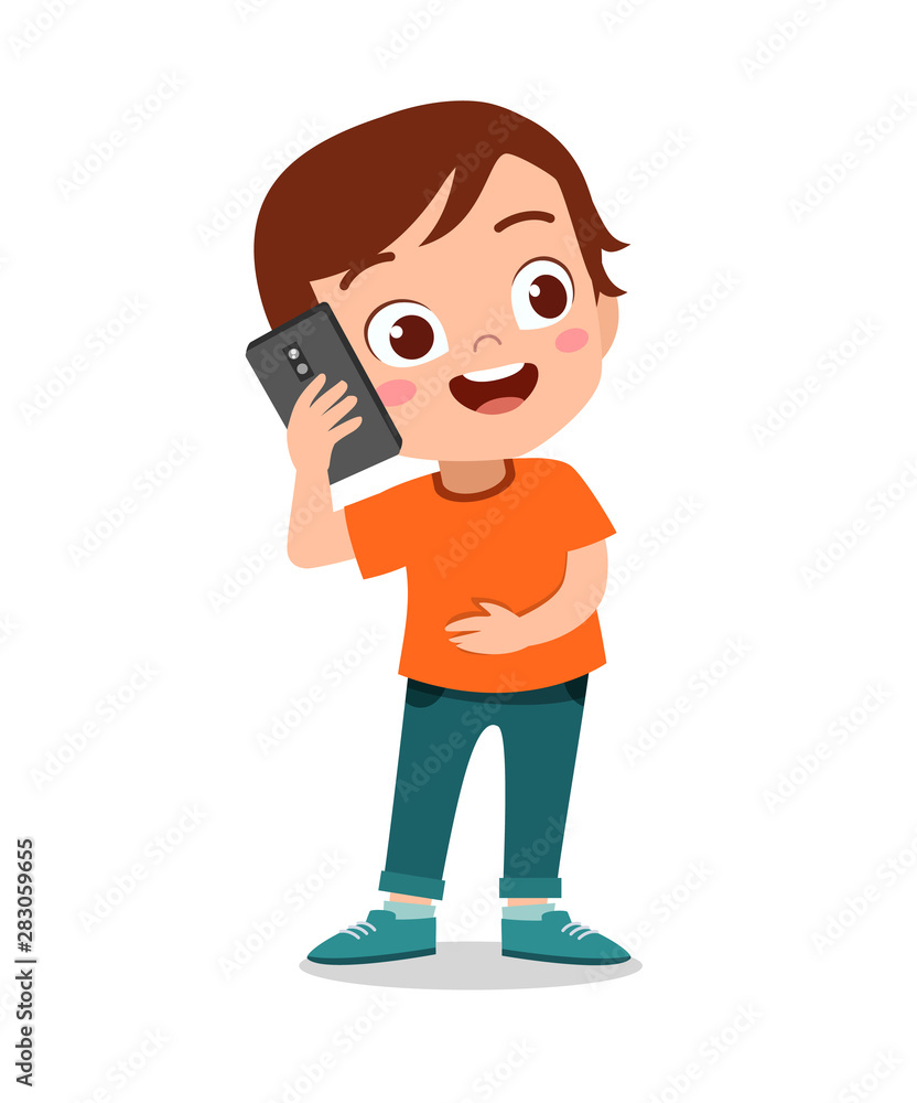 kid boy using smartphone vector