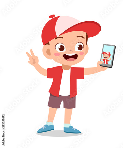 kid boy using smartphone vector