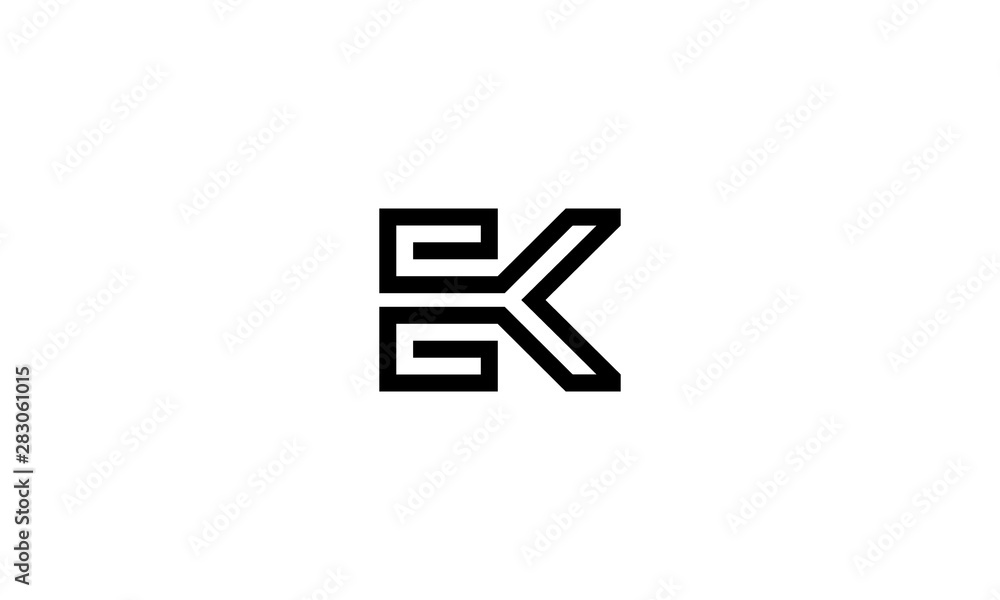 Black white initial letter E and K connection logo Black white initial letter E and K connection logo
