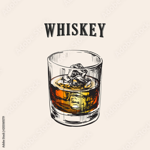 Whiskey Glass Hand Drawn Drink Illustration