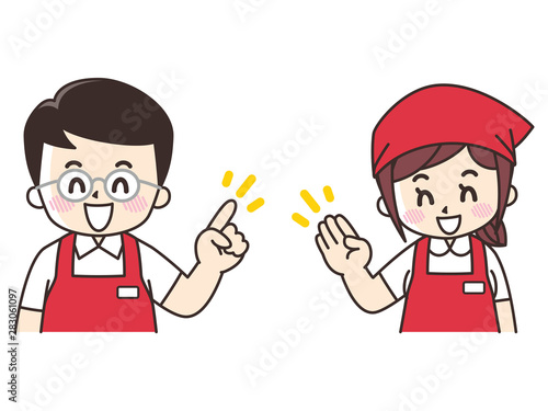 紹介するスーパーマーケット店員