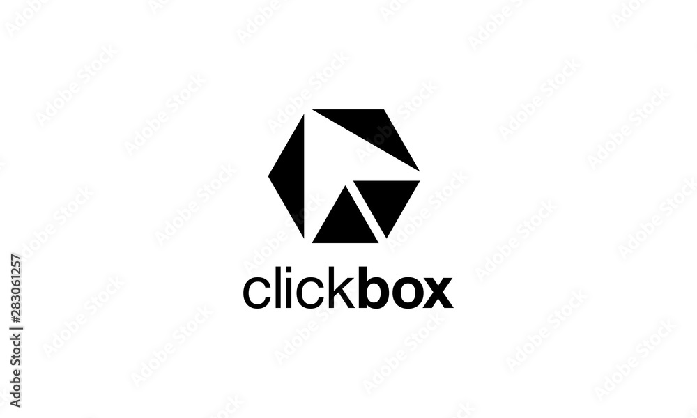 Black Click Box Negative arrow click with cube box logo concept Black Click Box Negative arrow click with cube box logo concept