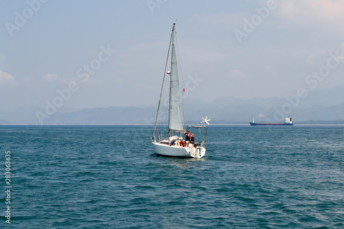 June 17, 2019 Fethiye Turkey. - Sailing pleasure boat for tourist boat trips in the Mediterranean