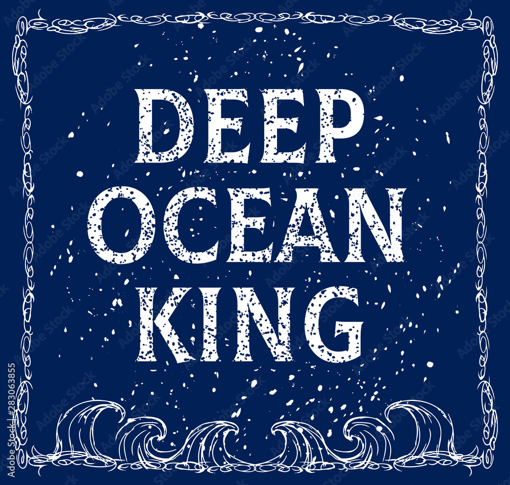 Marine theme vector t-shirt print, ocean and sea illustration with waves and splashes Marine theme vector t-shirt print, ocean and sea illustration with waves and splashes