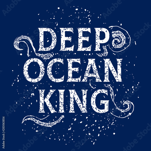 Marine theme vector t-shirt print, ocean and sea illustration with octopus tentacles