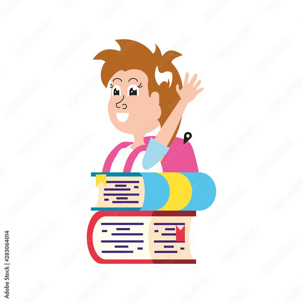 cute little student girl with school bag and stack books cute little student girl with school bag and stack books