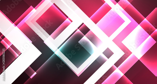 Neon geometric abstract background in hipster style on light background. Space retro design. Color geometric pattern. Square shape abstract background.