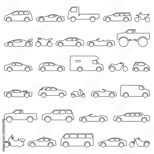 Car and Motorcycle type icons set. Title models moto and automobile