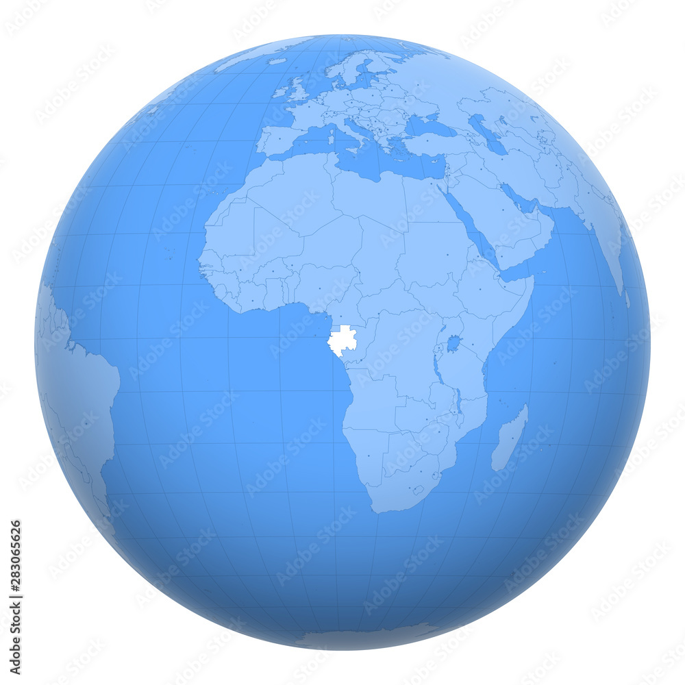 Gabon on the globe. Earth centered at the location of the Gabonese Republic. Map of Gabon. Includes layer with capital cities. Gabon on the globe. Earth centered at the location of the Gabonese Republic. Map of Gabon. Includes layer with capital cities.