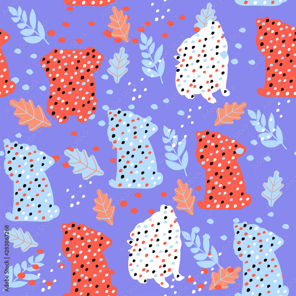 Cute seamless pattern with colorful pug silhouettes on blue background. Cute seamless pattern with colorful pug silhouettes on blue background.