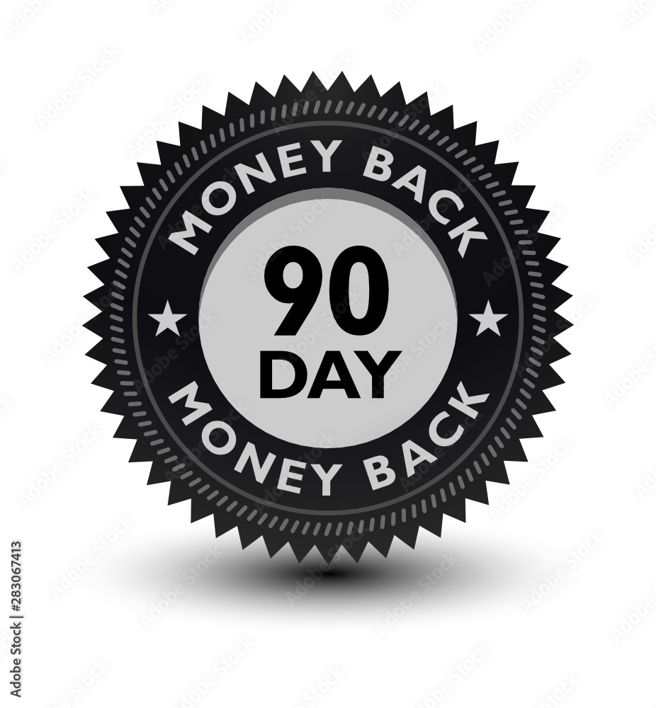 Silver color 90 day money back guaranteed banner, sticker, tag, icon, stamp, label, sign, badge isolated on white background. Silver color 90 day money back guaranteed banner, sticker, tag, icon, stamp, label, sign, badge isolated on white background.