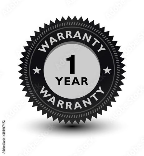 Silver color 1 year warranty banner, sticker, tag, icon, stamp, label, sign, badge isolated on white background.